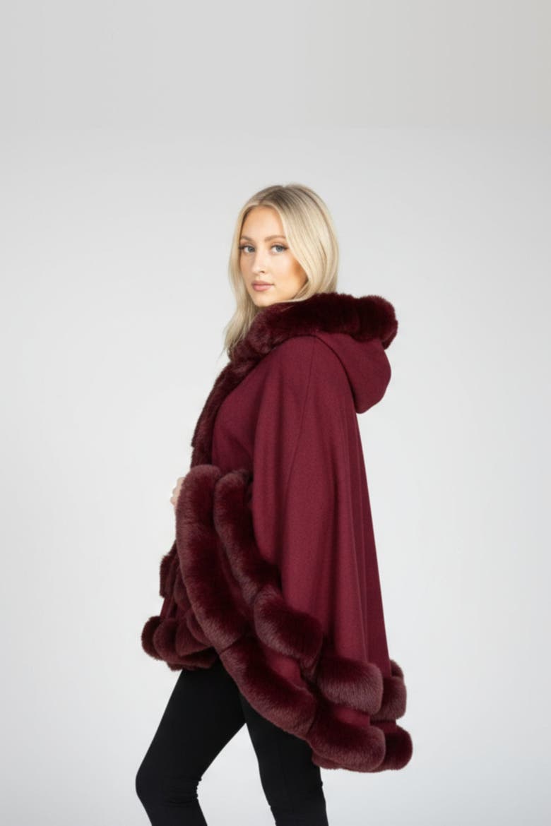 Jolie Hooded Cape Poncho, Main, color, Burgundy