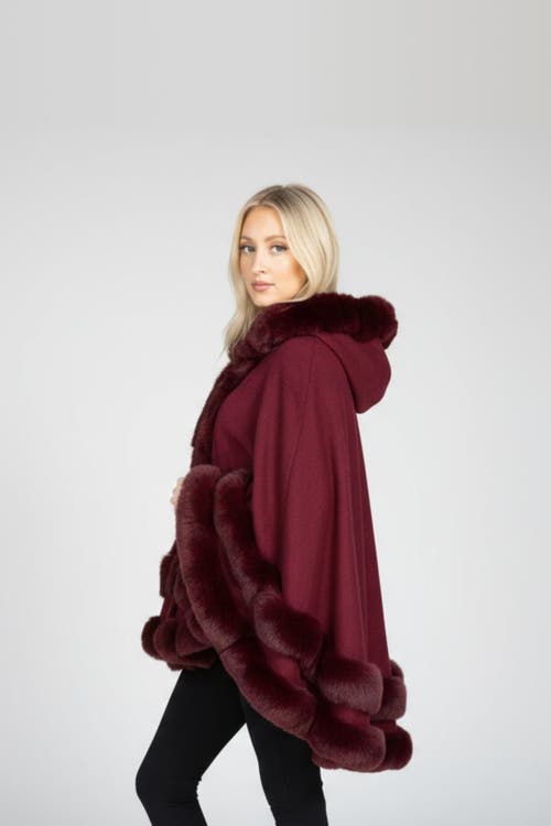 Le Fafo Jolie Hooded Cape Poncho In Burgundy