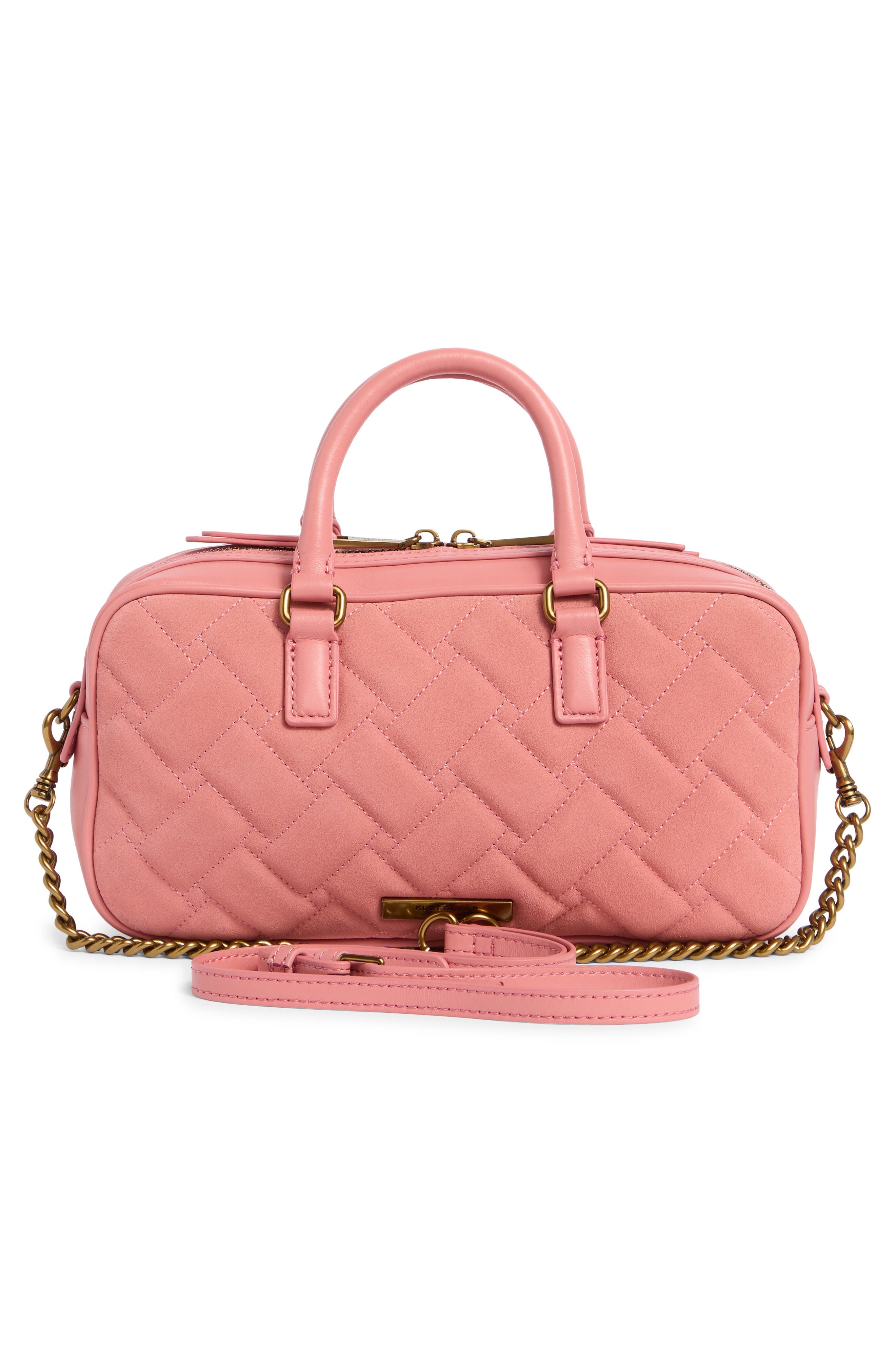 Kurt Geiger London Small Kensington Quilted Leather Duffle Bag, Alternate, color, Pink Comb