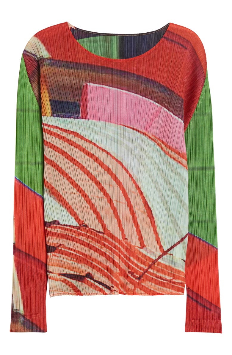 Pleats Please Issey Miyake City Collage Pleated Top, Alternate, color, Red X Green