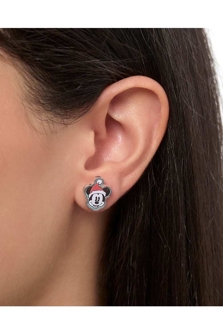 Mickey and Minnie Mouse Holiday Stud Earring Set, Mickey Santa, Peppermint Minnie and Gift Box, Alternate, color, Red, green