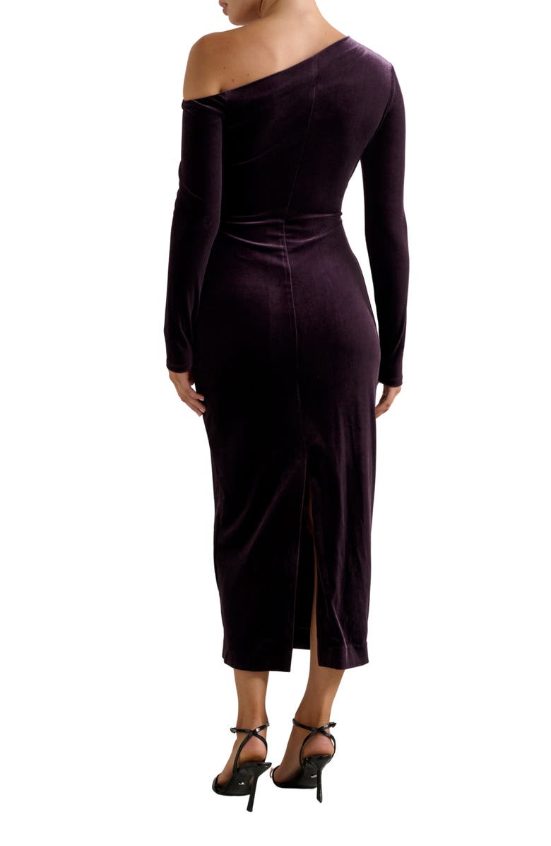 Ever New Angelina Asymmetric Long Sleeve Velvet Body-Con Cocktail Dress, Alternate, color, Grape Punch