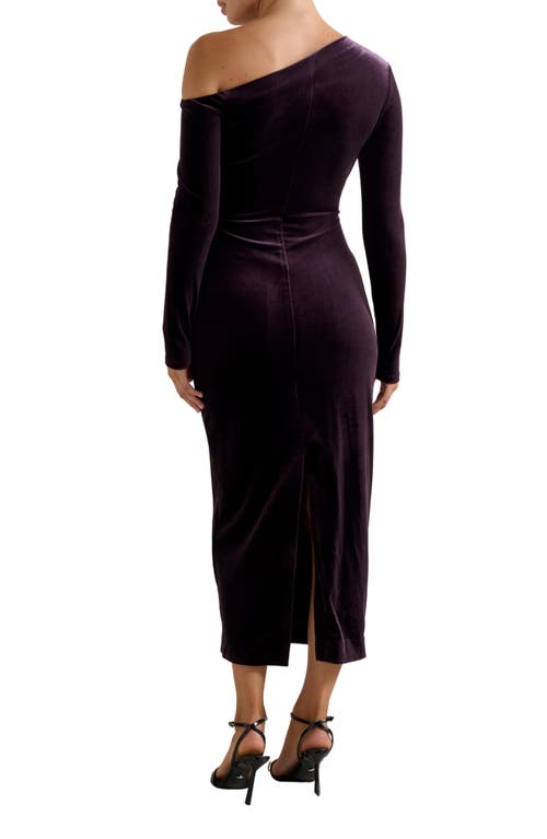 Ever New Angelina Asymmetric Long Sleeve Velvet Body-con Cocktail Dress In Purple