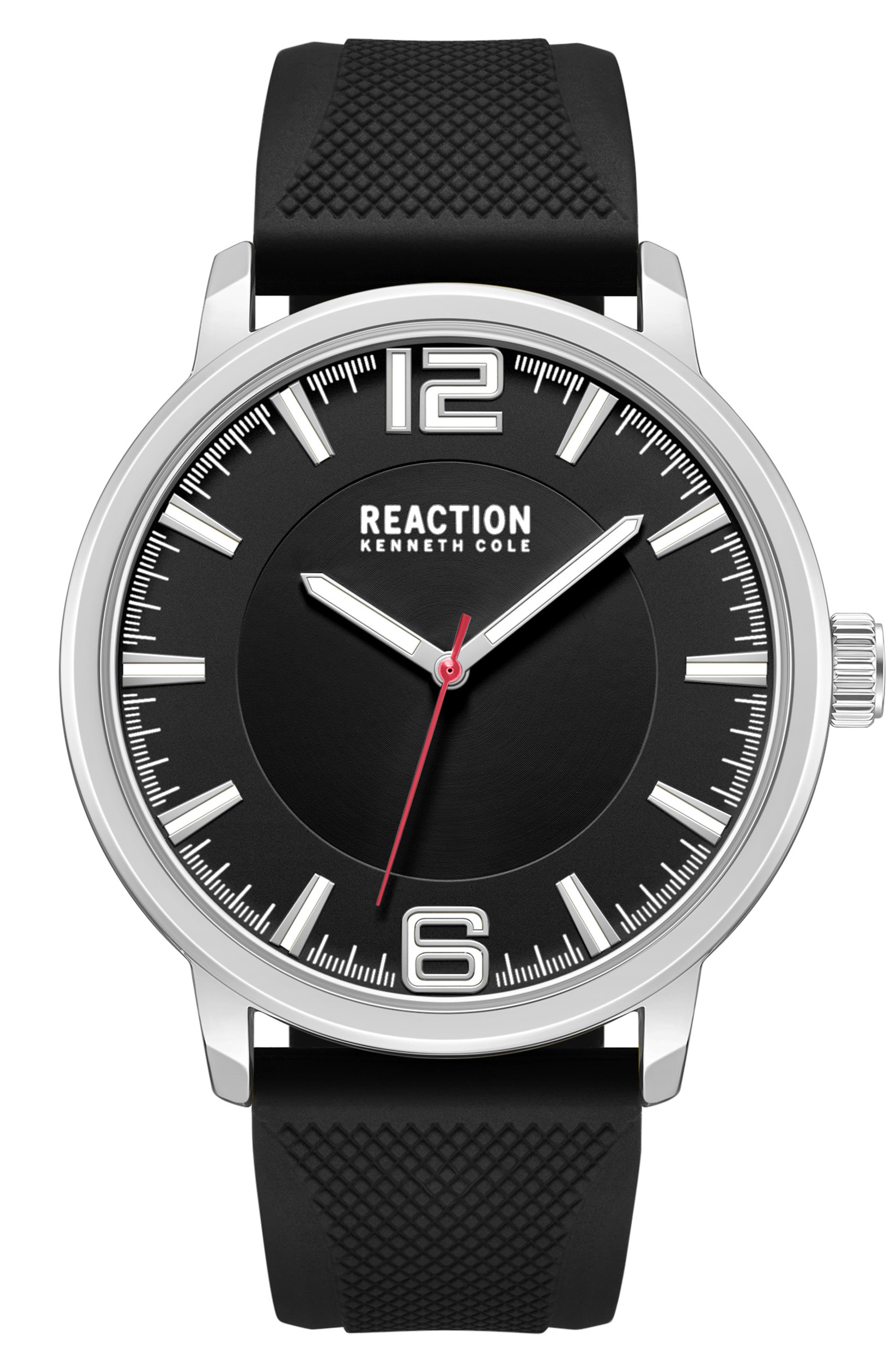 Kenneth Cole Reaction Classic Black Silicone Strap Watch, 44mm