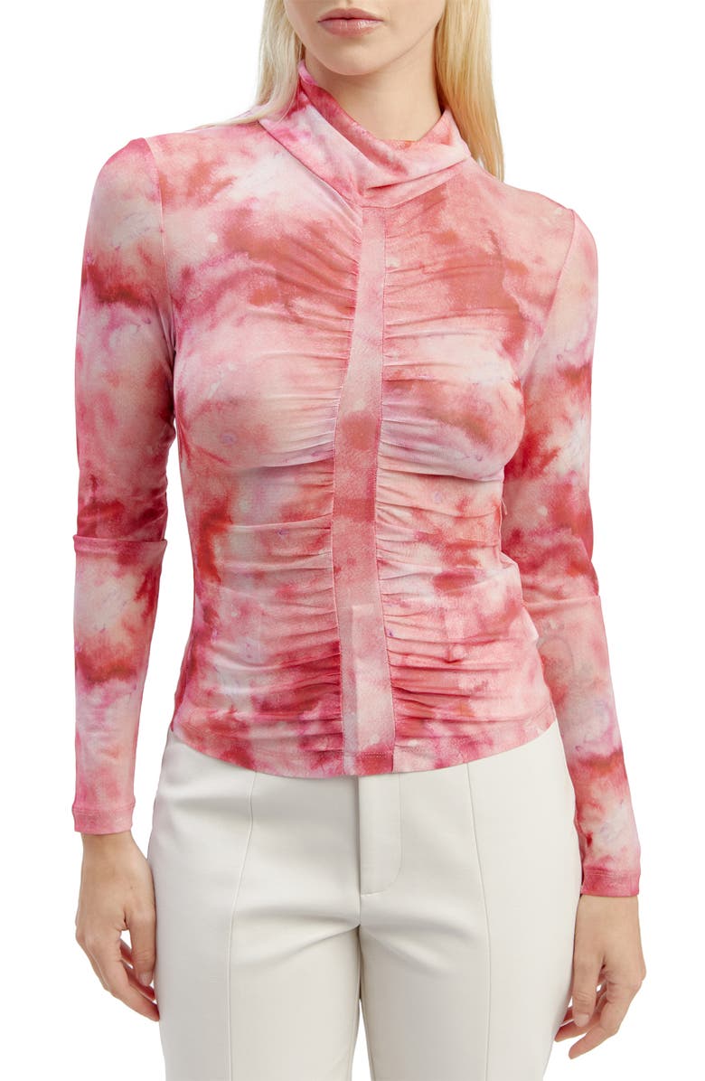 Bardot Trista Ruched Tie Dye Mesh Top, Main, color, 