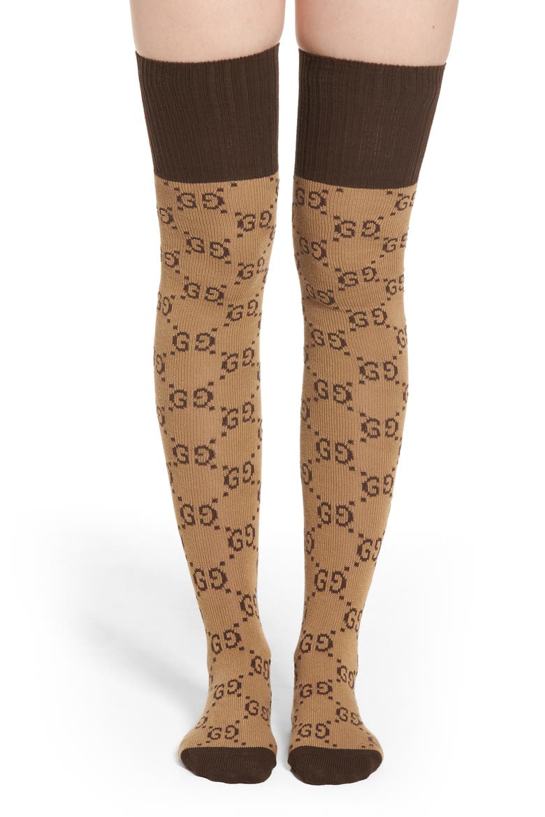 Pariggi Over the Knee Socks, Main, color, BEIGE/ DARK BROWN