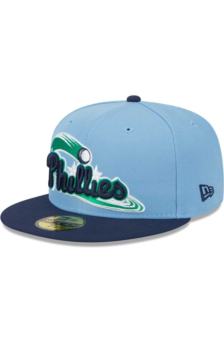 New Era Men's New Era Light Blue/Navy Philadelphia Phillies Green Undervisor 59FIFTY Fitted Hat, Alternate, color, 