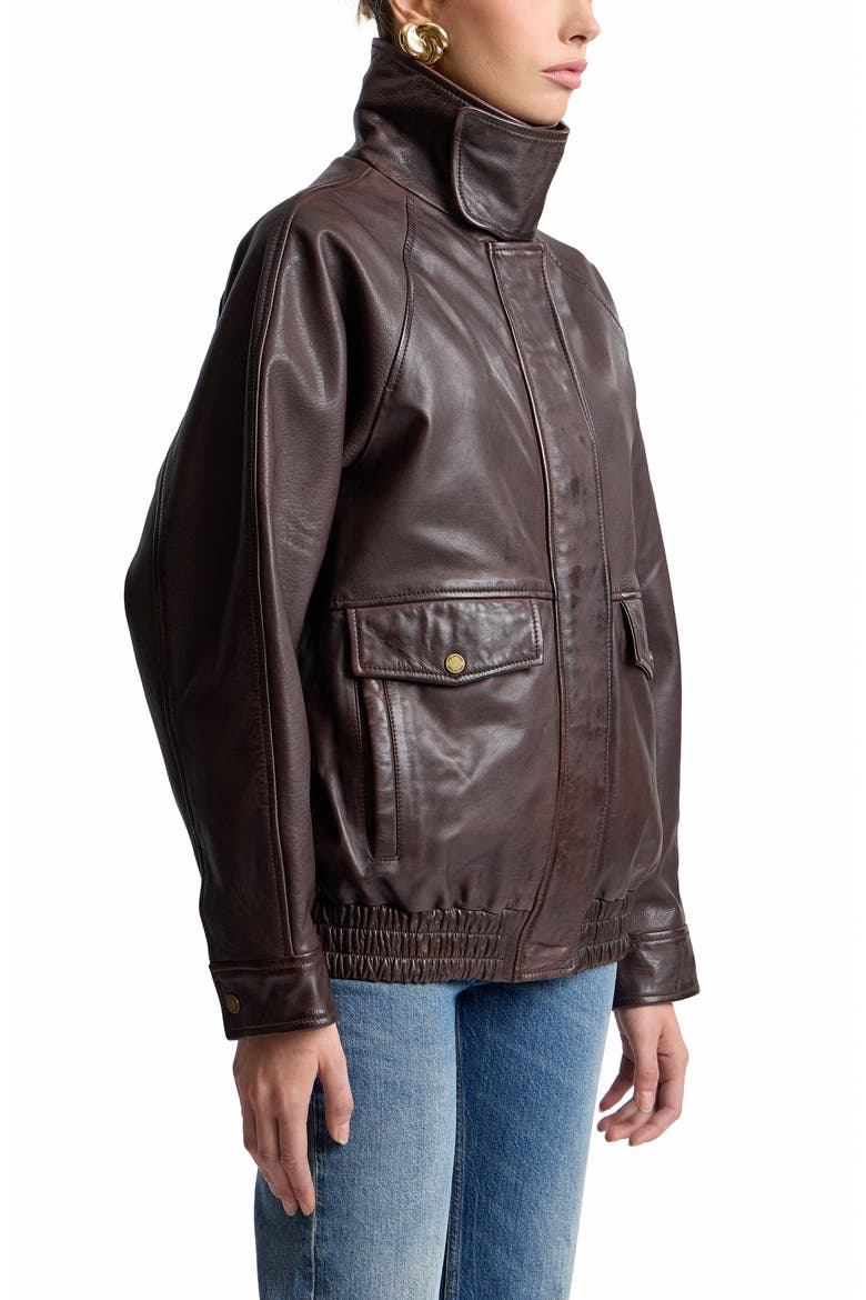 Oversize Leather Bomber Jacket, Alternate, color, PECAN