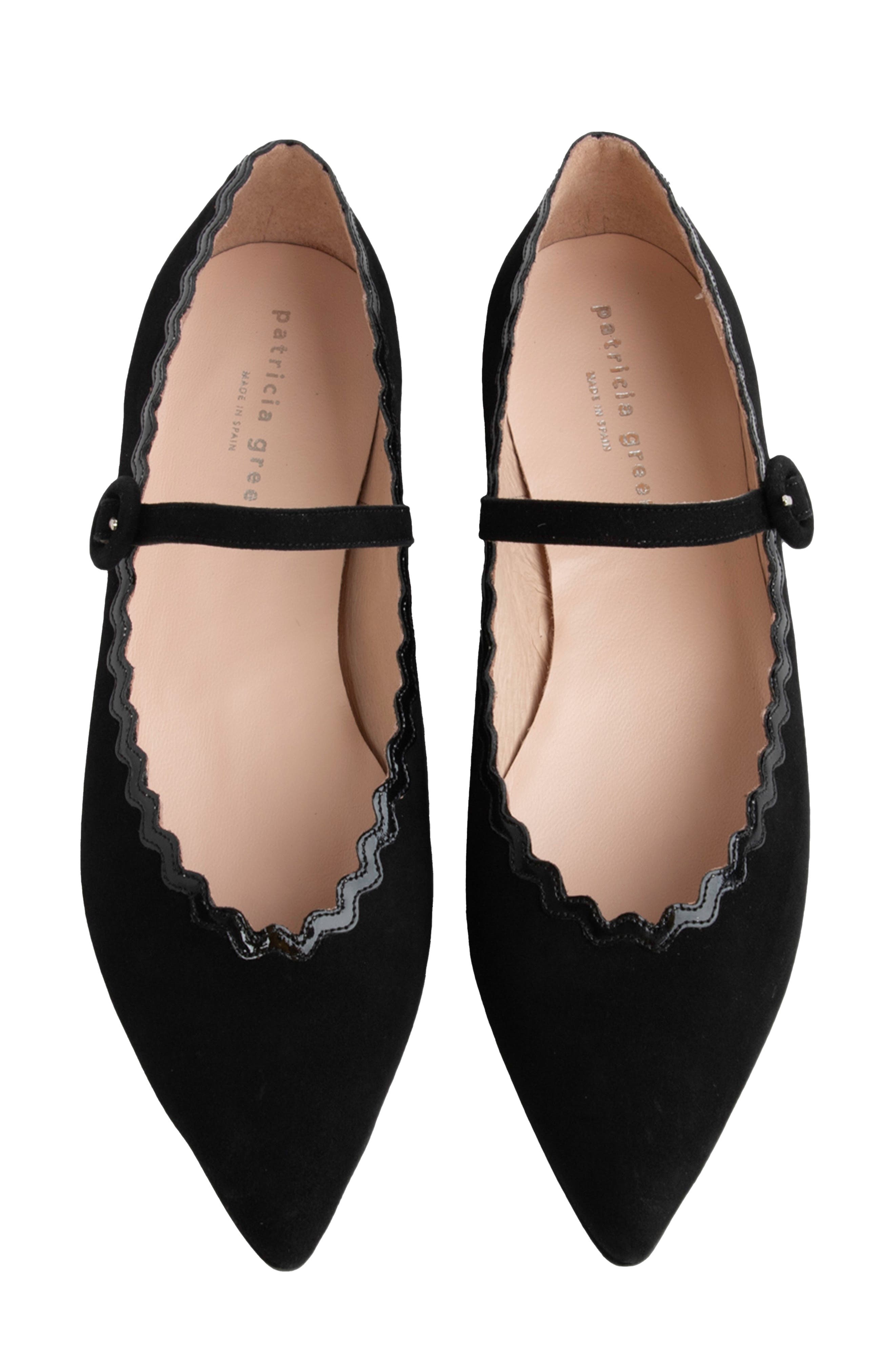 patricia green Sutton Scallop Pointed Toe Mary Jane Flat, Alternate, color, Black