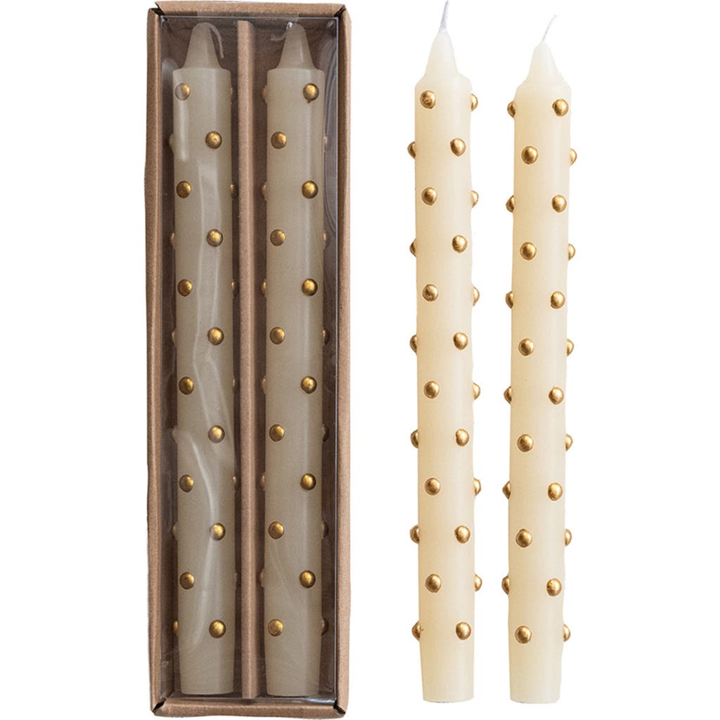 Creative Co-op Set Of 2 Dot Taper Candles In Neutral