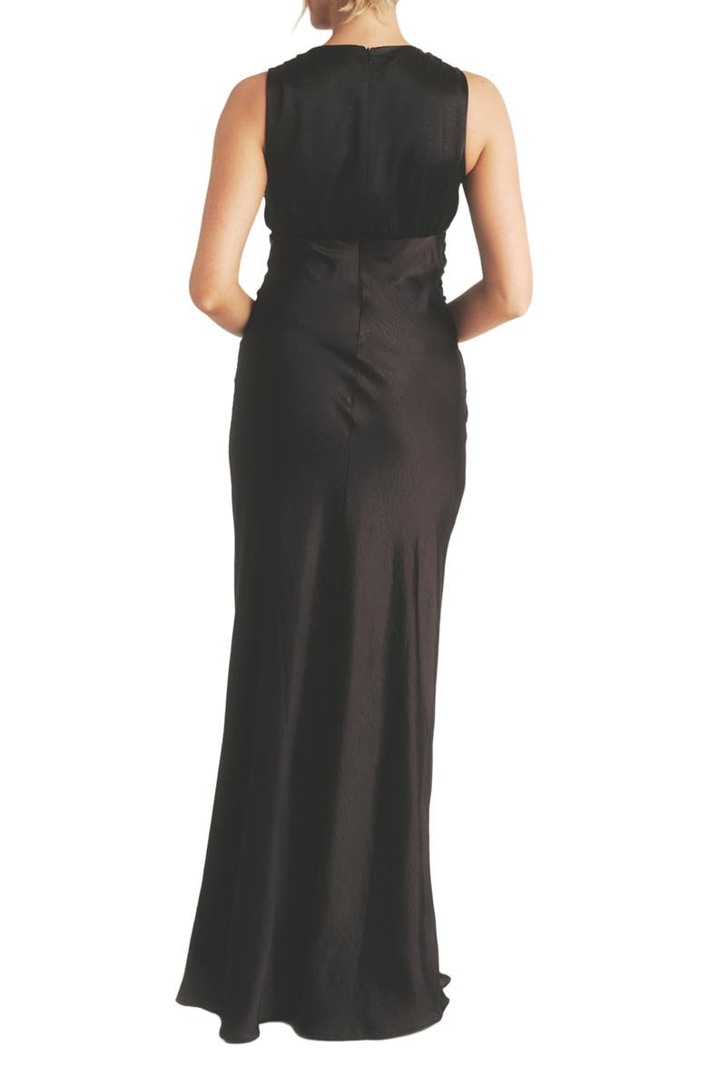 Six Stories Plunge Drape Satin Bridesmaid Dress, Alternate, color, Black