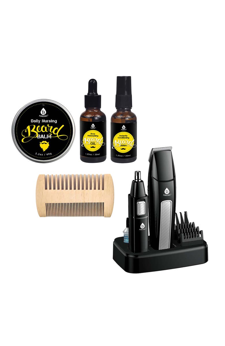 PURSONIC Mario Lopez Grooming Essentials Bundle with 10-Piece Trimming Kit & 4-Piece Beard Care Set, Main, color, Black