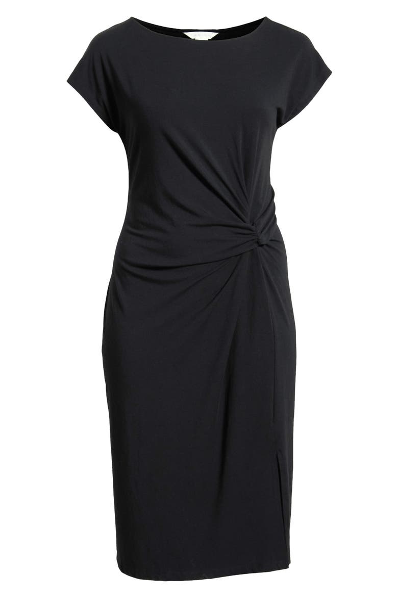 Twist Cotton Blend Knit Midi Dress, Alternate, color, BLACK