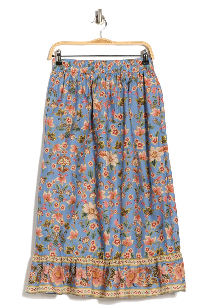 Ruffle Hem Cotton Poplin Skirt, Alternate, color, BLUE WILD FLOWER PRINT