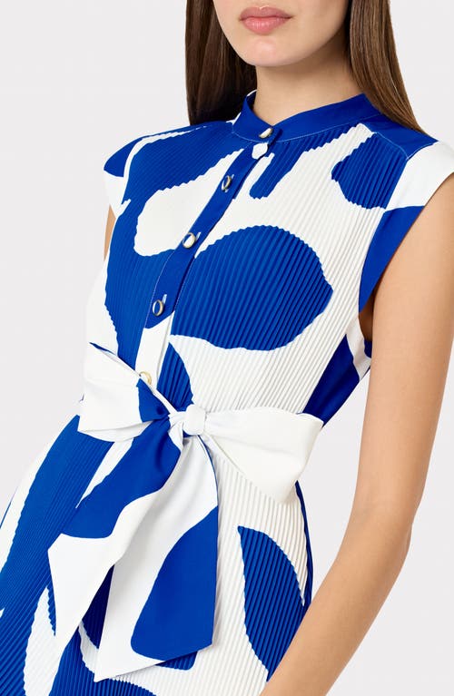 Milly Joan Grand Foliage Pleated Mini Dress In Blue/white