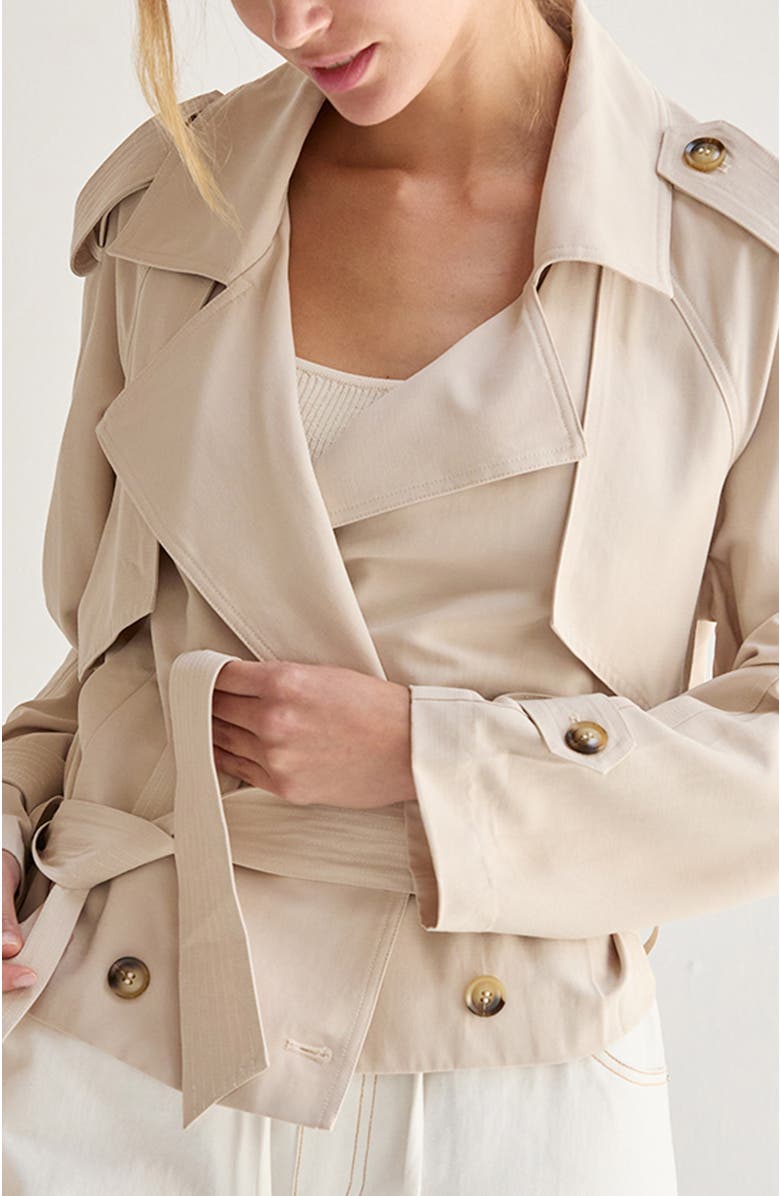 CRESCENT Double Breasted Crop Trench Coat, Alternate, color, Bone