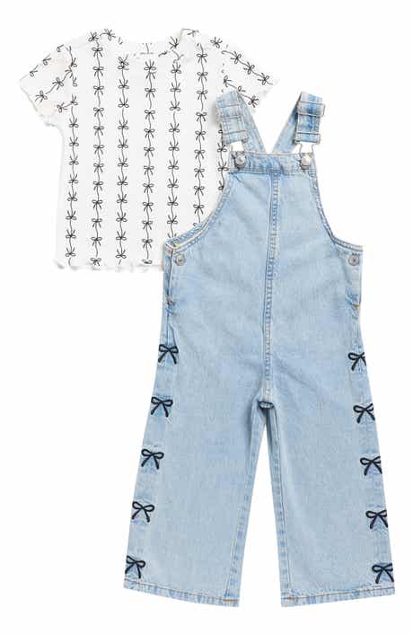 Kids' 2-Piece Denim Wide Leg Overall Set