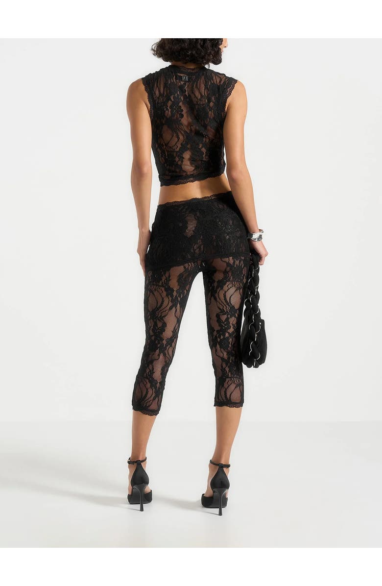 Manière De Voir Aimee Lace Asymmetric Capri Leggings, Alternate, color, Black