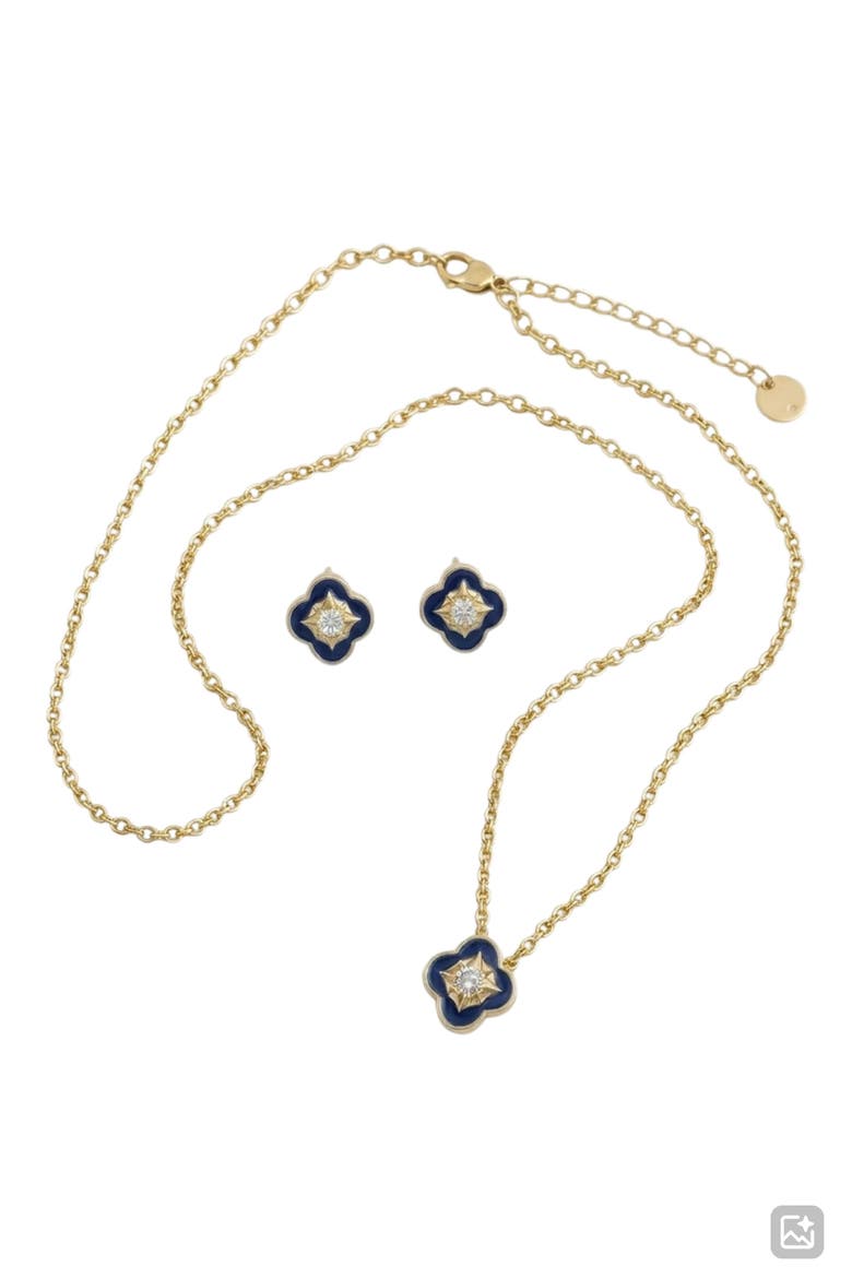 Clover Stud Earrings & Pendant Necklace Set, Main, color, NAVY/ GOLD