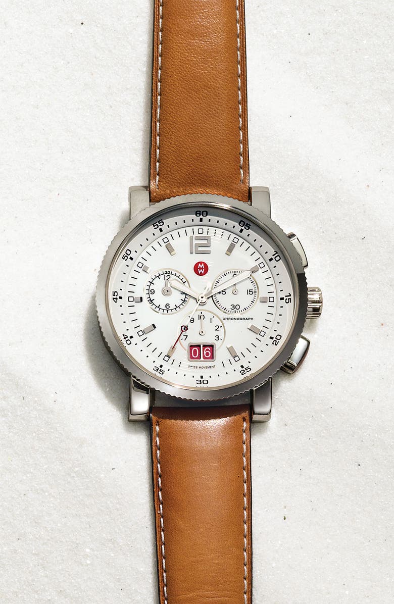 MICHELE 20mm Extra Long Leather Watch Strap, Alternate, color,