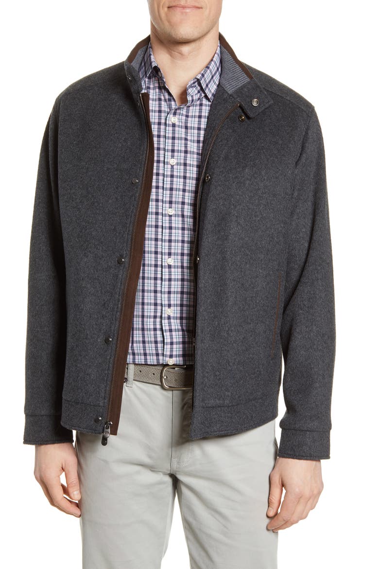 Crown Flex Fleece Wool Bomber Jacket, Main, color, IRON