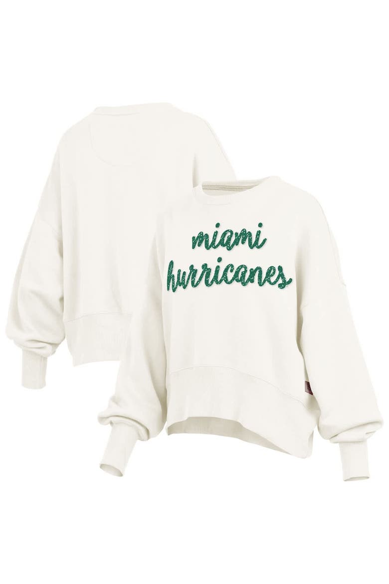 Women's Pressbox Cream Miami Hurricanes Oversized Chelsea Waist Length Pullover Sweatshirt, Main, color, Cream