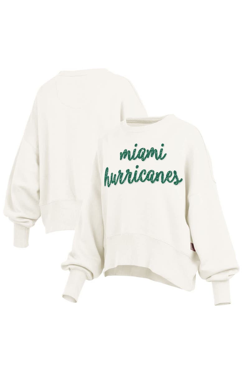 PRESSBOX Women's Pressbox Cream Miami Hurricanes Oversized Chelsea Waist Length Pullover Sweatshirt, Main, color, Cream