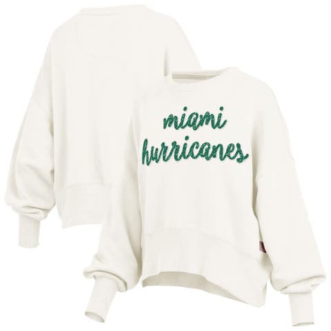 Women's Pressbox Cream Miami Hurricanes Oversized Chelsea Waist Length Pullover Sweatshirt