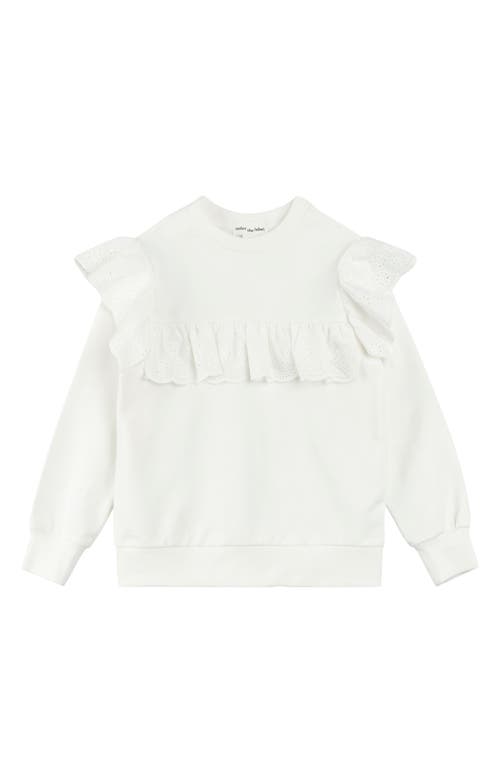 Shop Miles The Label Kids' Embroidered Eyelet Ruffle Cotton Sweatshirt In Off White