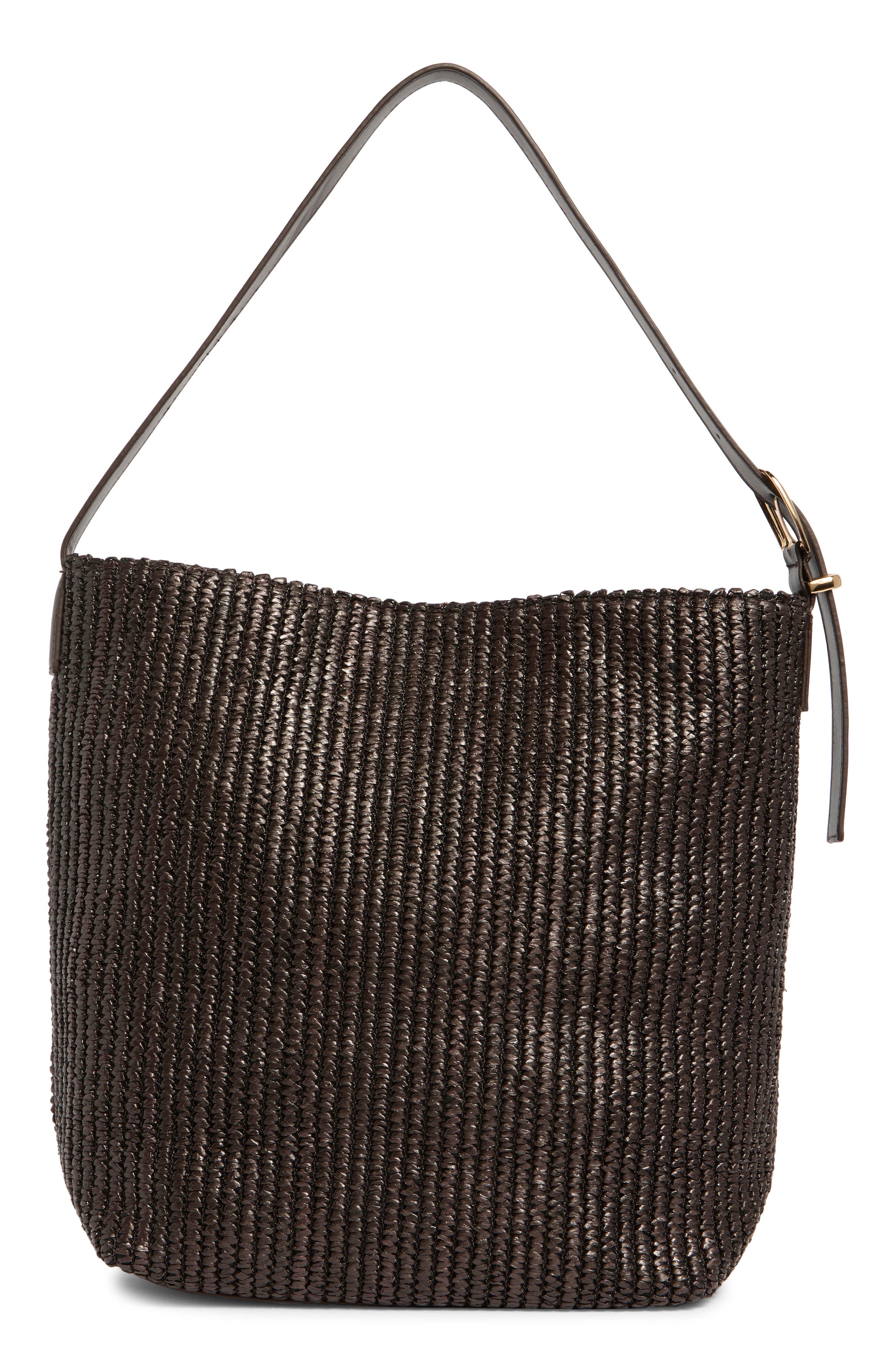 URBAN EXPRESSIONS HANDBAGS Woven Straw Shoulder Bag, Alternate, color, Coffee