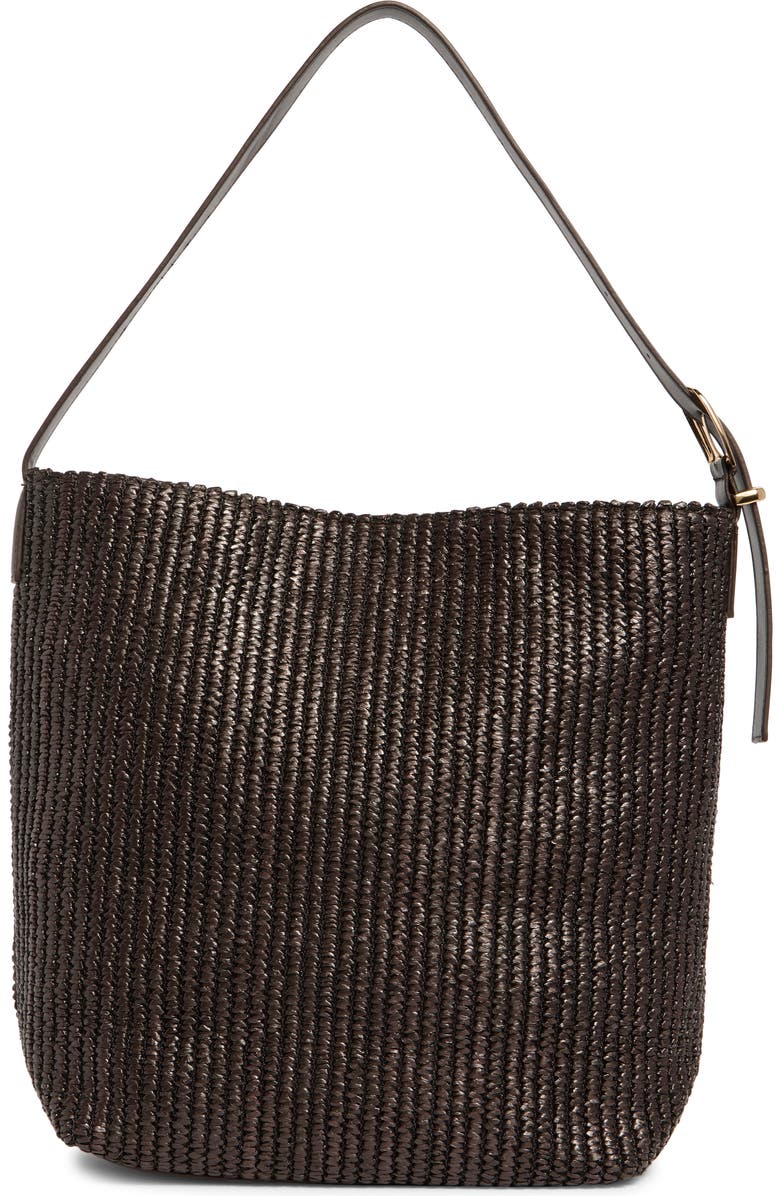 URBAN EXPRESSIONS HANDBAGS Woven Straw Shoulder Bag, Alternate, color, Coffee
