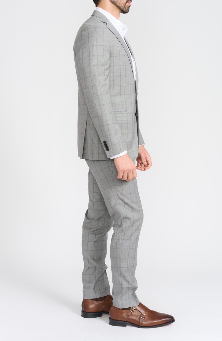 CRICKETEER Grey Windowpane Plaid Wool Blend Suit, Alternate, color, Grey