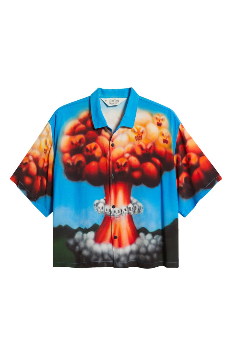 Brain Dead Explosion Graphic Button-Up Shirt, Alternate, color, Blue Multi
