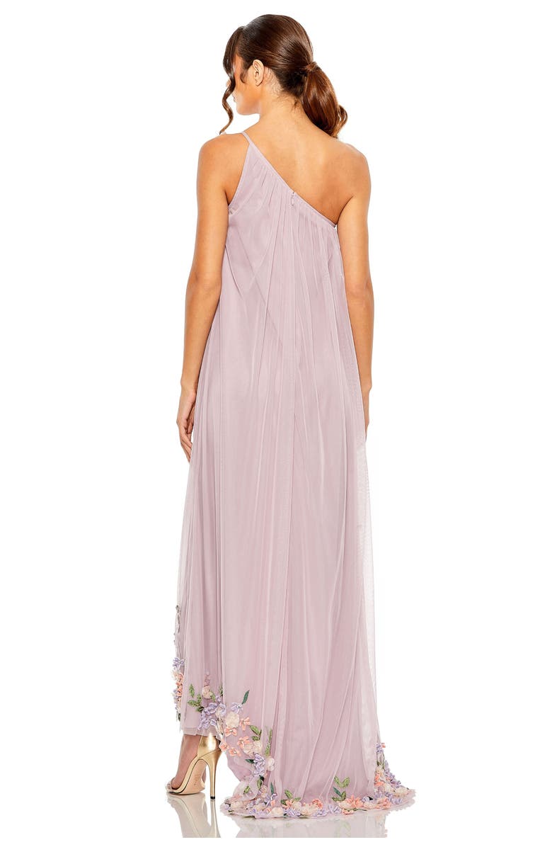 Mac Duggal One Shoulder Trapeze Embellished High Low Gown, Alternate, color, Orchid Multi