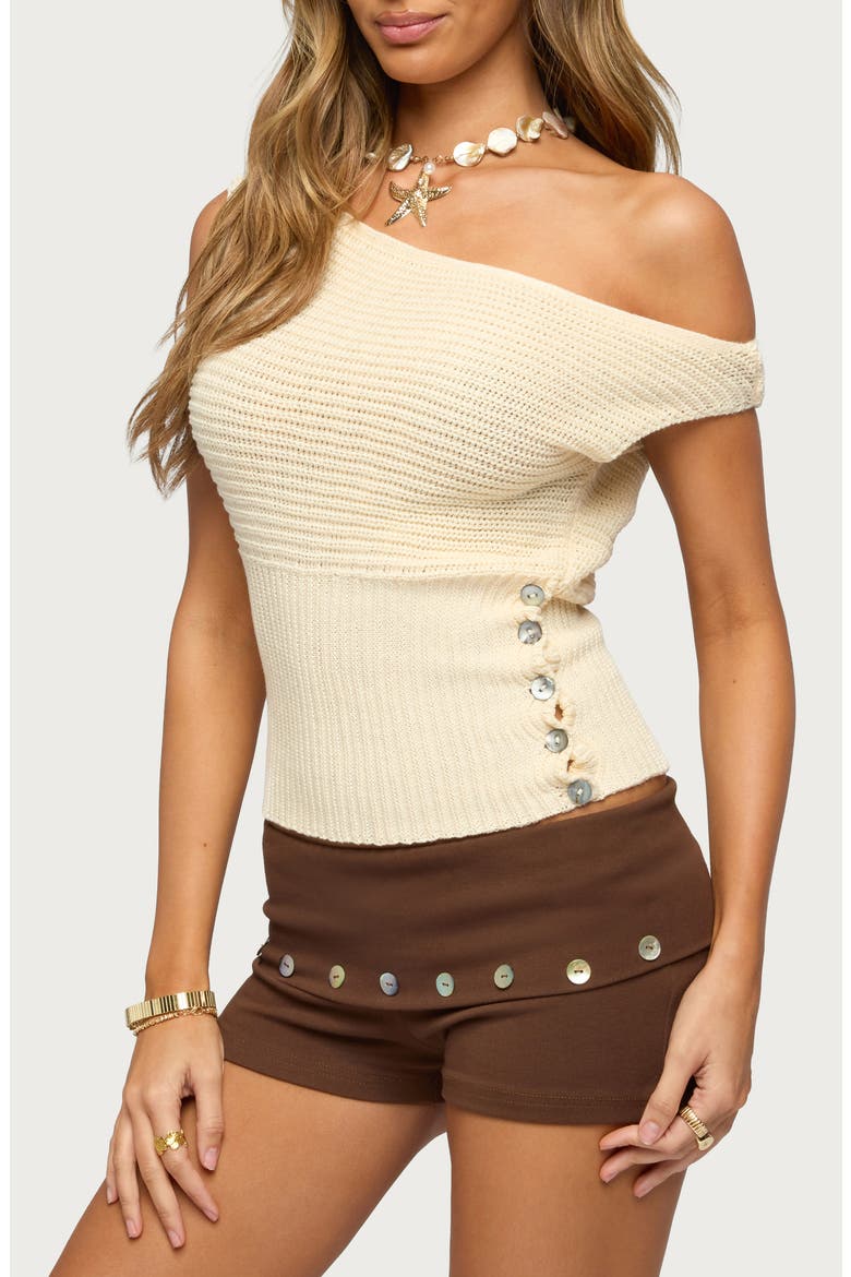 Button Off the Shoulder Top, Alternate, color, CREAM
