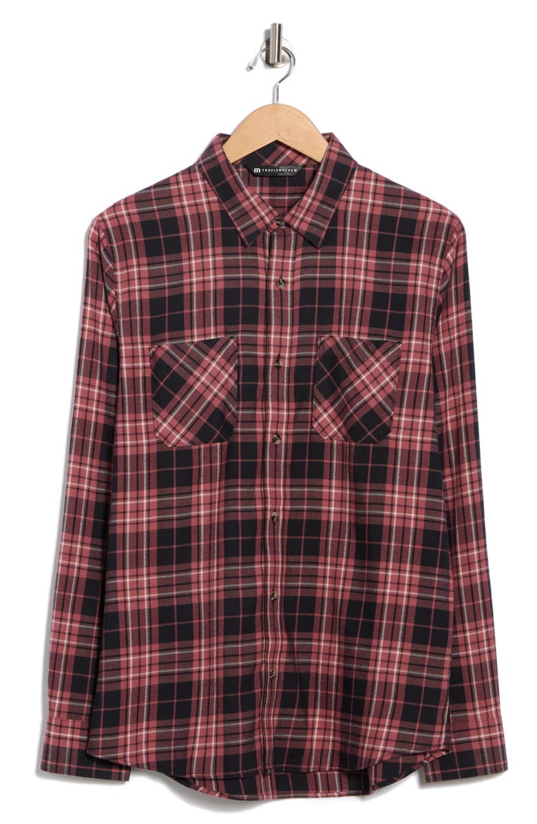 TravisMathew Cloud Plaid Flannel Button-Up Shirt, Alternate, color, Black/ Roan Rouge