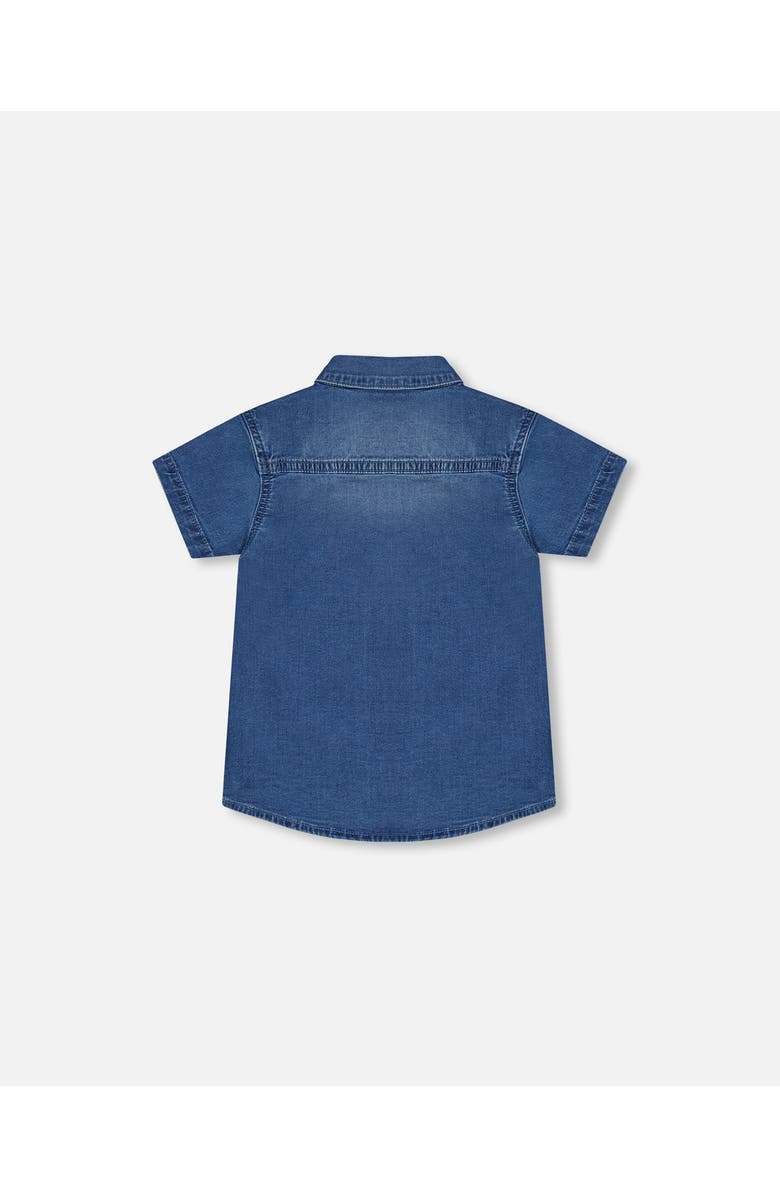 Deux par Deux Baby Boy's Short Sleeve Button Down Shirt Dark Denim Blue, Alternate, color, Dark Denim Blue