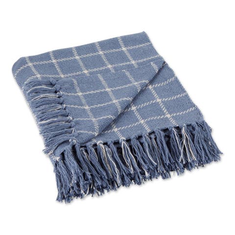 Checked Plaid Throw Blanket, Stonewash Blue
