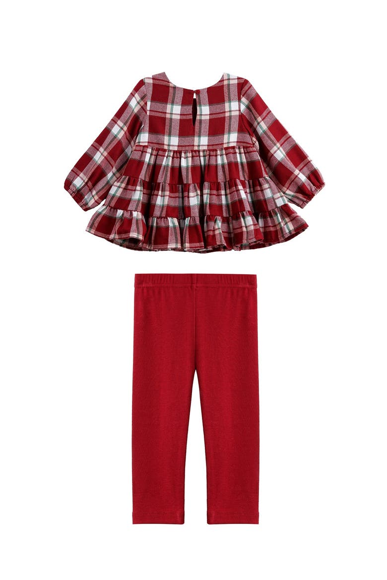 Winterberry Long Sleeve Plaid Tiered Ruffle Top and Legging Set, Alternate, color, Red