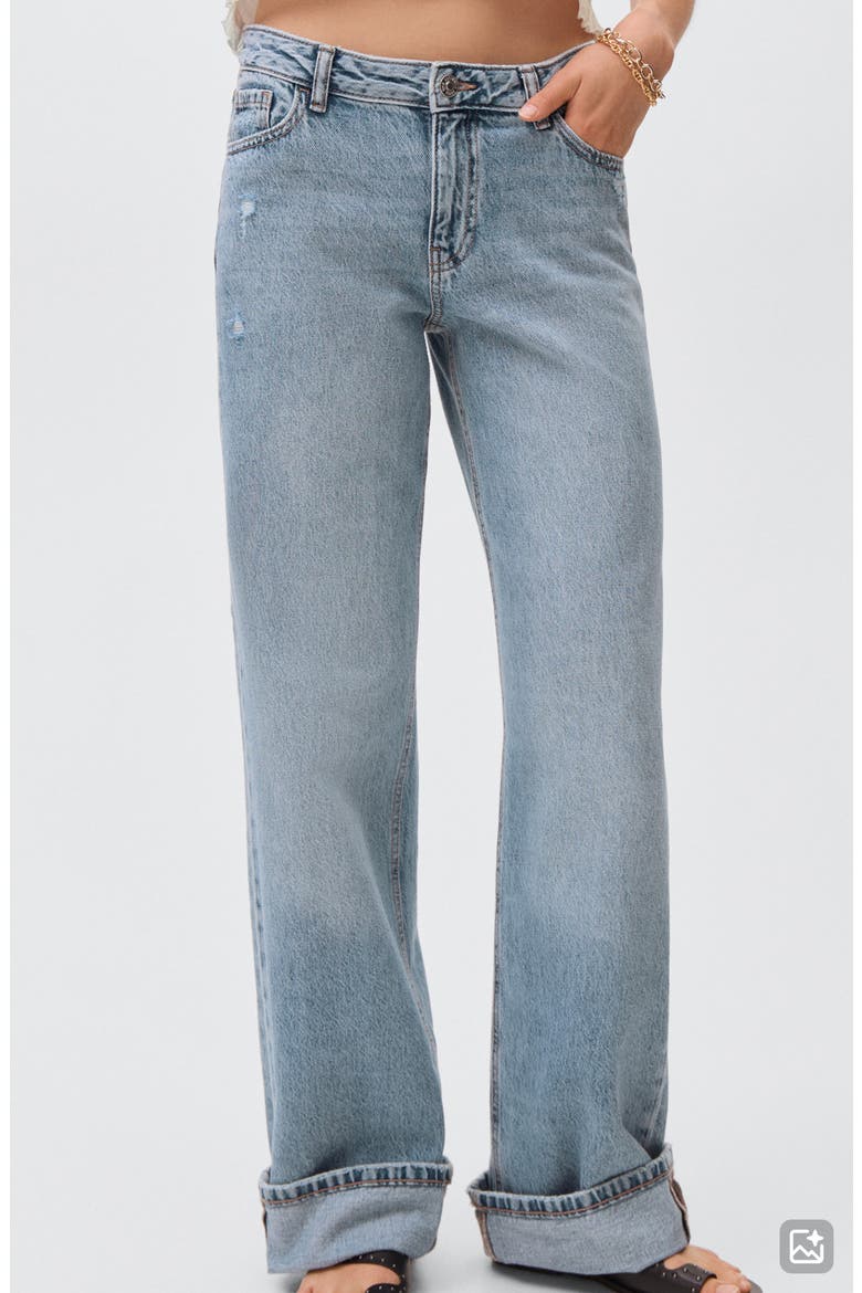 Cuff Hem Wide Leg Jeans, Main, color, LIGHT BLUE