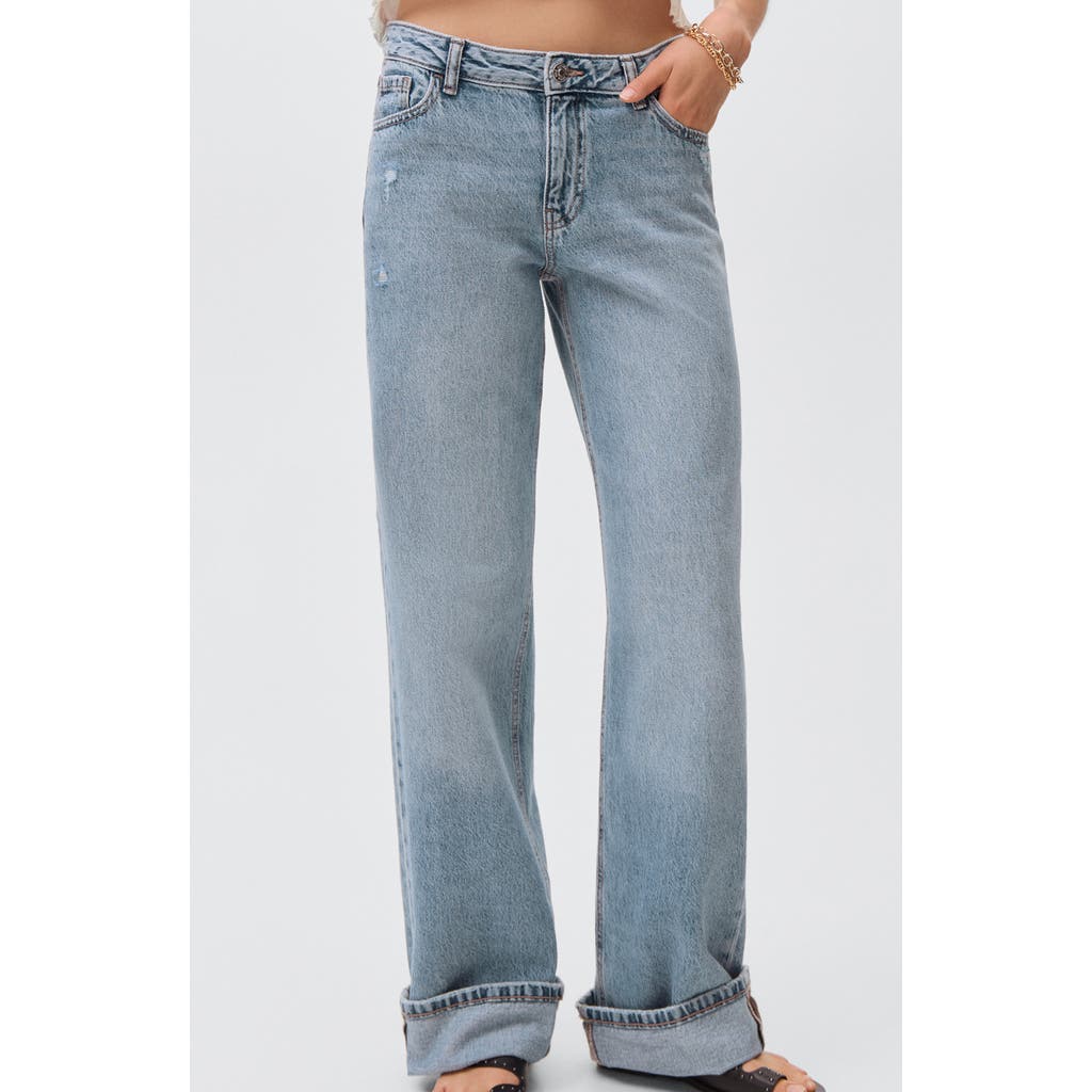 Mango Teen Cuff Hem Wide Leg Jeans In Blue