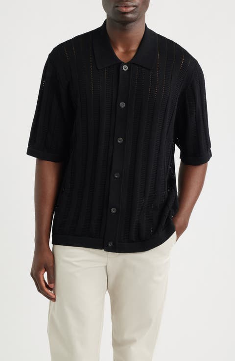 Pointelle Stripe Short Sleeve Organic Cotton Sweater