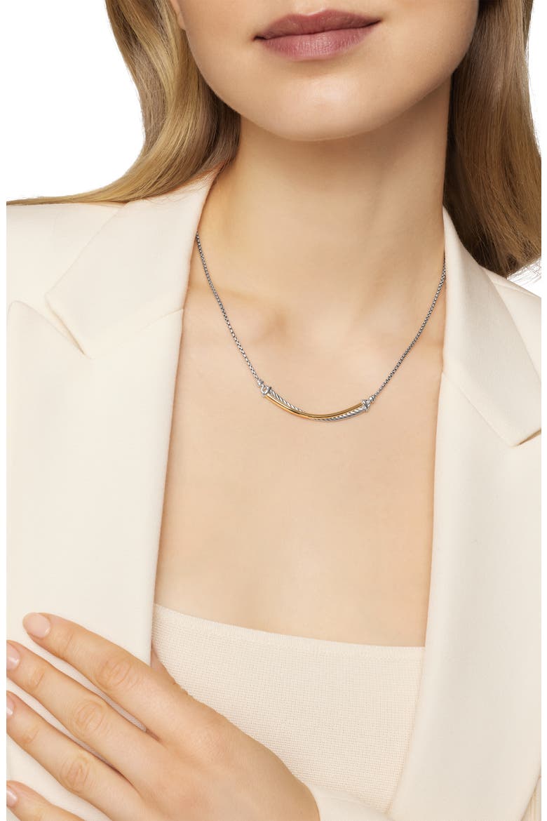 Crossover Bar Necklace with 18K Gold, Alternate, color, SILVER/ GOLD