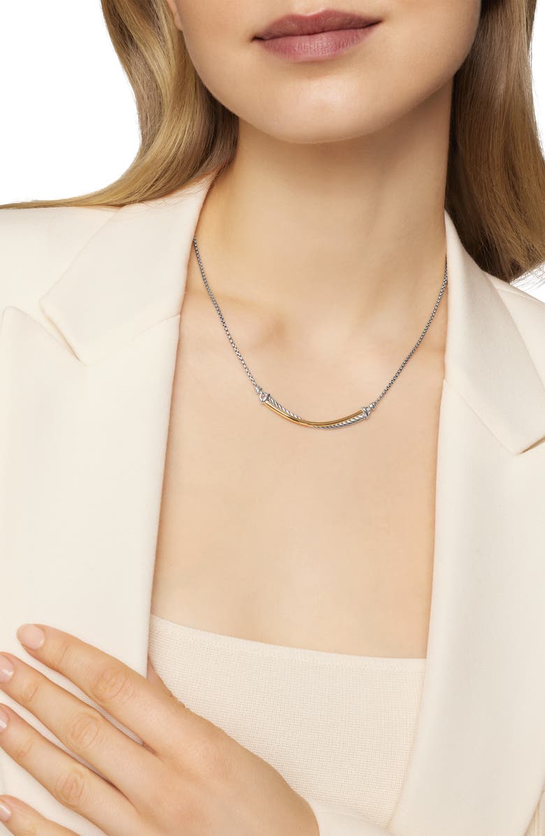 David Yurman Crossover Bar Necklace with 18K Gold, Alternate, color, Silver/ Gold
