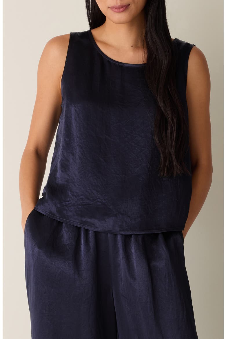 Crinkle Satin Shell Top, Main, color, INK