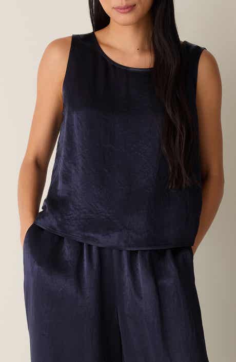 Eileen Fisher Crinkle Satin Shell Top