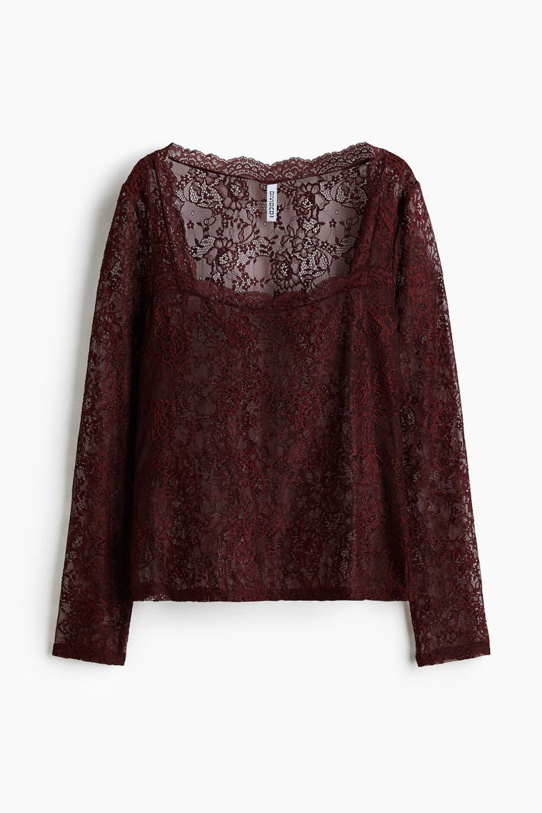 Long-sleeved Lace Top, Alternate, color, Dark red