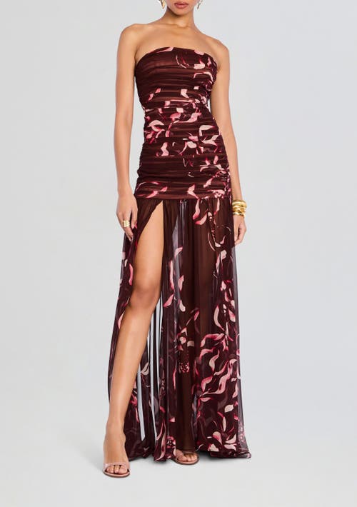 Retroféte Annalise Ruched Strapless Polka Dot Dress In Latte Abstract Orchid