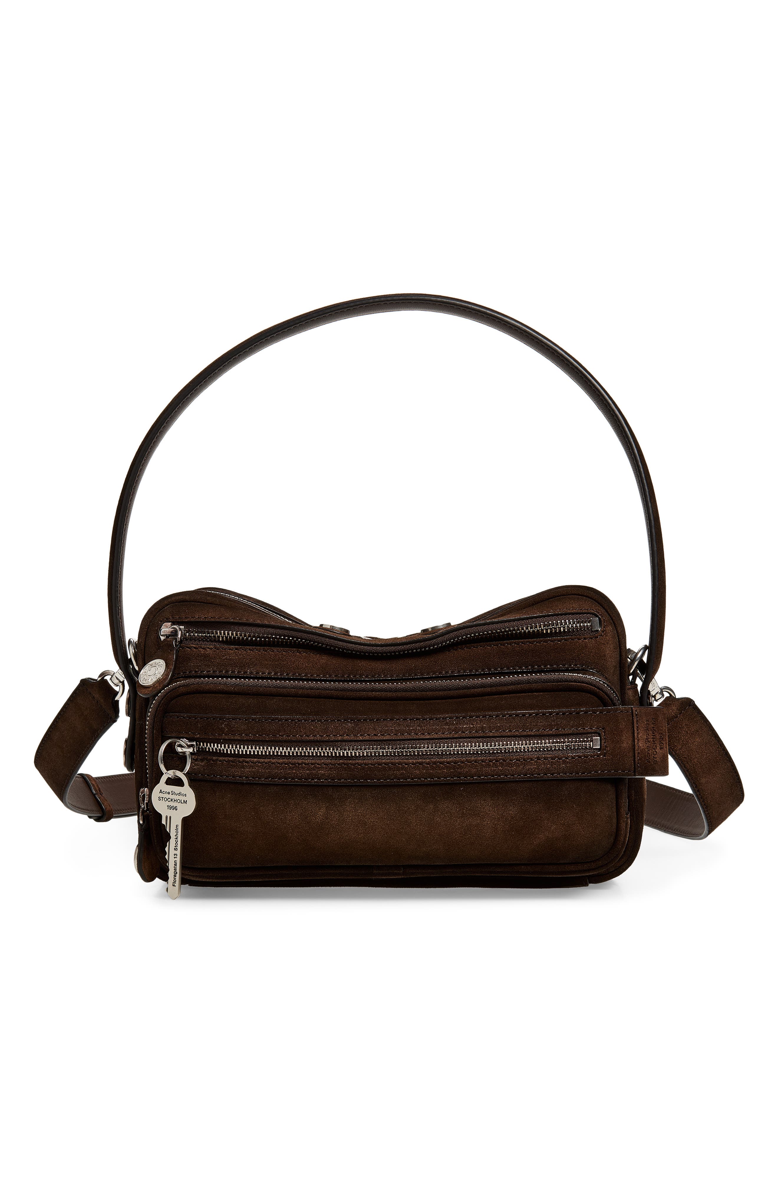 Camero Party Suede Shoulder Bag, Alternate, color, DARK BROWN