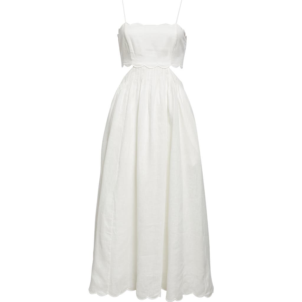 Zimmermann Rhiannon Corset Bodice Scallop Linen Midi Sundress In Ivory